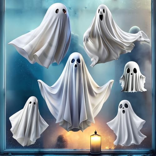 BHOOKA Halloween Ghost Window Clings - 1 Sheet, Double-Sided, Easy to Apply, Spooky Decor for Glass Windows, Party & Home Halloween Decorations, Variation 418