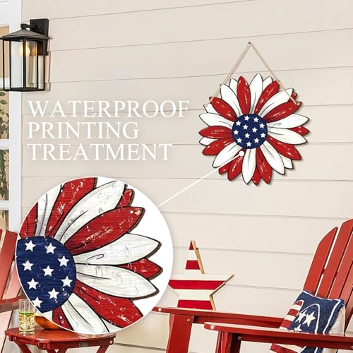 Patriotic Sunflower Wooden Wreath for 4th of July Decor