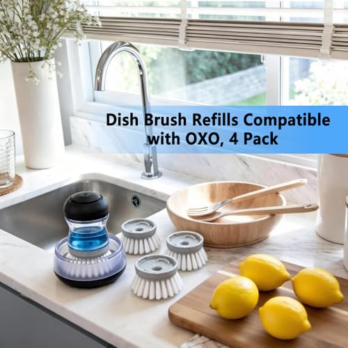 Gray 4 Pack Dish Brush Refill Heads for OXO Soap Dispensing Dish Scrubber