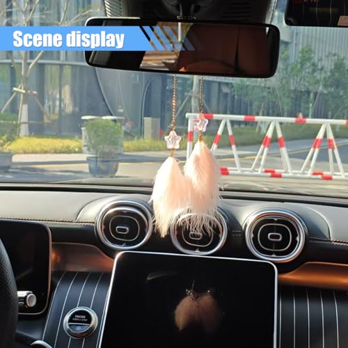 Car Rearview Mirror Charm - Fuzzy Feather & Resin Star Pendant