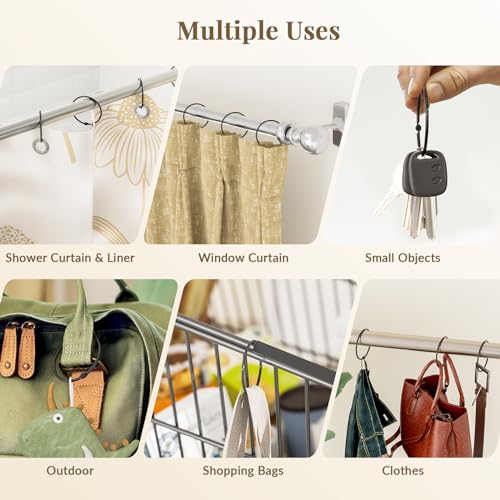 Bathway Black Shower Curtain Rings - Rust-Proof Metal Anti-Drop Hooks