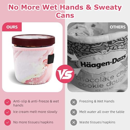 Pint Size Ice Cream Sleeves - Cozy 4 Pack A Neoprene Covers with Spoon Holder