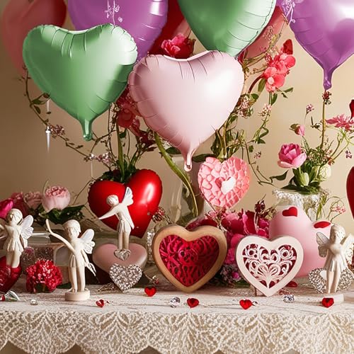 18-Inch Heart Foil Balloons - Pink & Sage Green, 12-Pack
