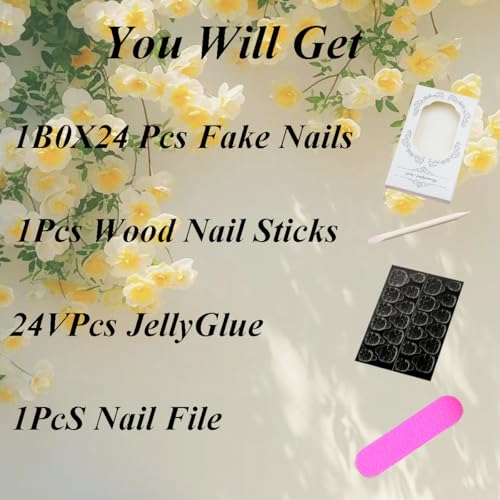 ZOAZJINAZ Peach Blossom Press On Nails Pink French Glitter False Nails