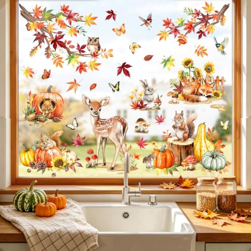 Autumn Window Clings - Double-Sided Fall Animal Decor Stickers