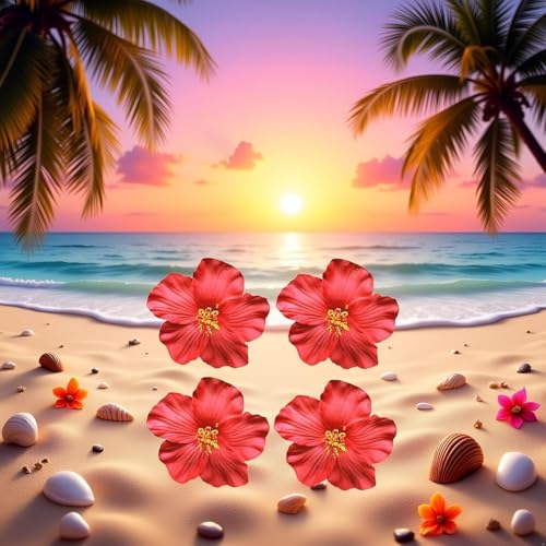 Red Hawaiian Flower Hair Clips 4-Pack Bohemian Hair Accessories for Women