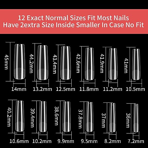 Extra Long Clear Square Nail Tips 240 Pcs Acrylic False Nail Kit