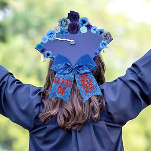 Class of 2026 Blue Glitter Graduation Cap Bow Decoration