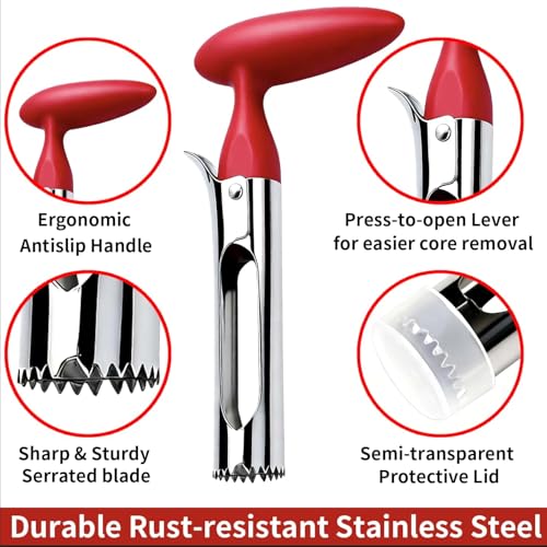 Stainless Steel Apple Corer Tool with Serrated Edge - Easy Grip