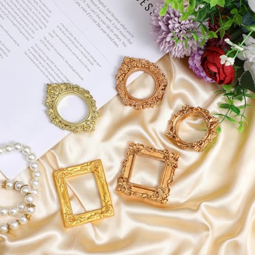 10Pcs Mini Gold Picture Frames Vintage Baroque Resin Small Frames for Crafts