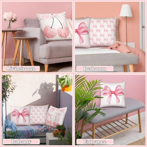 Pink Bow Throw Pillow Covers 18x18, Classic Style - 4 Pack