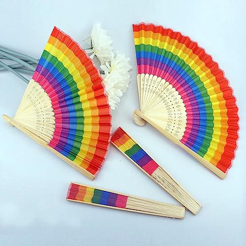 SaktopDeco Rainbow Folding Fan - 4 Pack Handheld Bamboo Fans