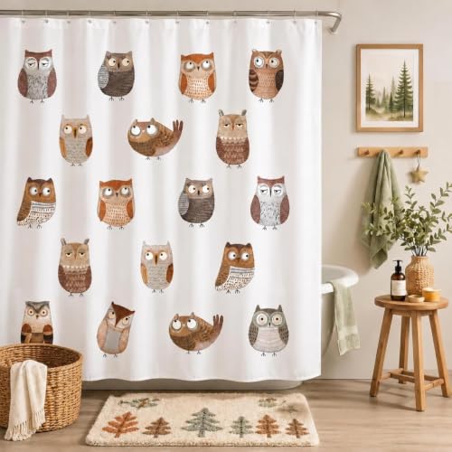 Funny Owl Shower Curtain for Kids Bathroom, 72x72 Inch