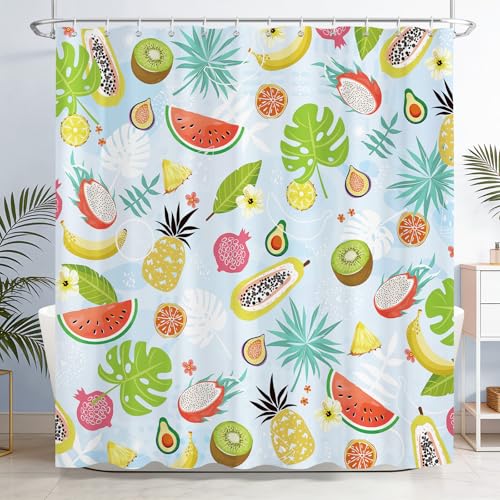 Dazzlewall Tropical Fruits Shower Curtain - 72x72 Inch Blue Fabric