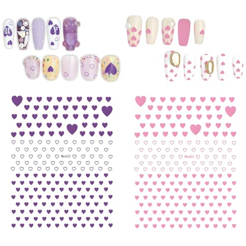 12 Sheets 3D Heart Nail Stickers - Self-Adhesive Valentines Nail Art Decals