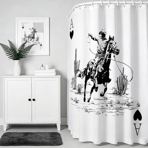 Mocsicka Black and White Western Cowboy Shower Curtain - 72x72 Waterproof Polyester Curtain for Farmhouse Decor