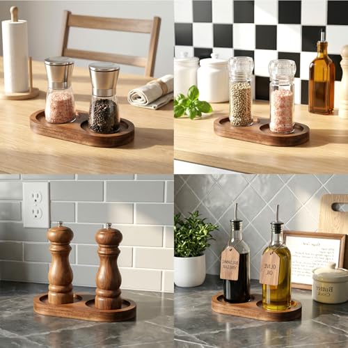 Acacia Wood Salt and Pepper Mill Tray - Kitchen Storage Holder