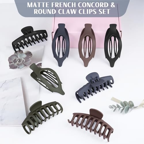 GIRLOLIIAR Flat Hair Claw Clips 8 Pack Neutral Matte Large Hair Jaw Clips