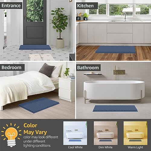 LuxUrux Medium Blue 30x20 Inch Soft Chenille Bath Rug Non-Slip Microfiber Floor Mat