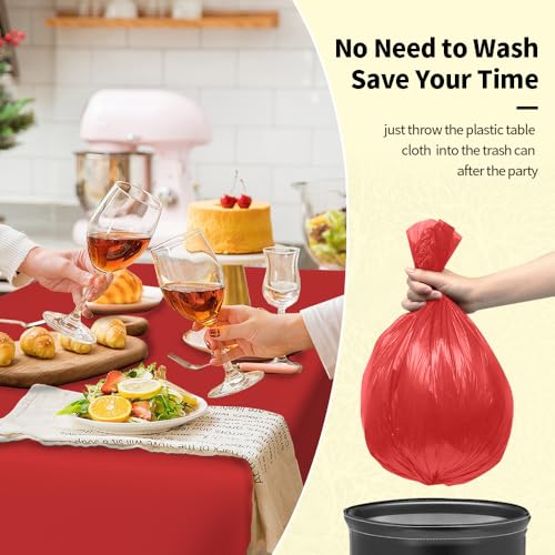 Red Plastic Tablecloth 54x108 Inch 2 Pack Disposable Rectangular Cover for Parties