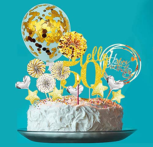 Gold 50th Birthday Cake Topper Set - 19pcs Decorations for Men & Women