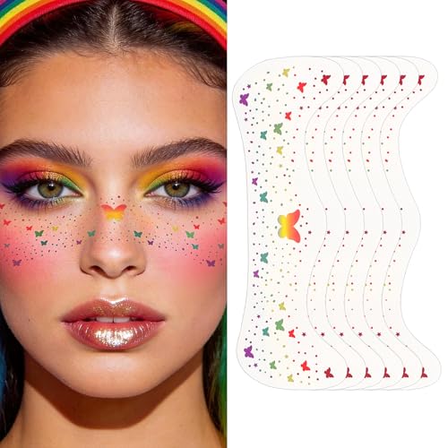 Rainbow Butterfly Glitter Temporary Face Tattoos - 6 Sheets Pride Sparkles