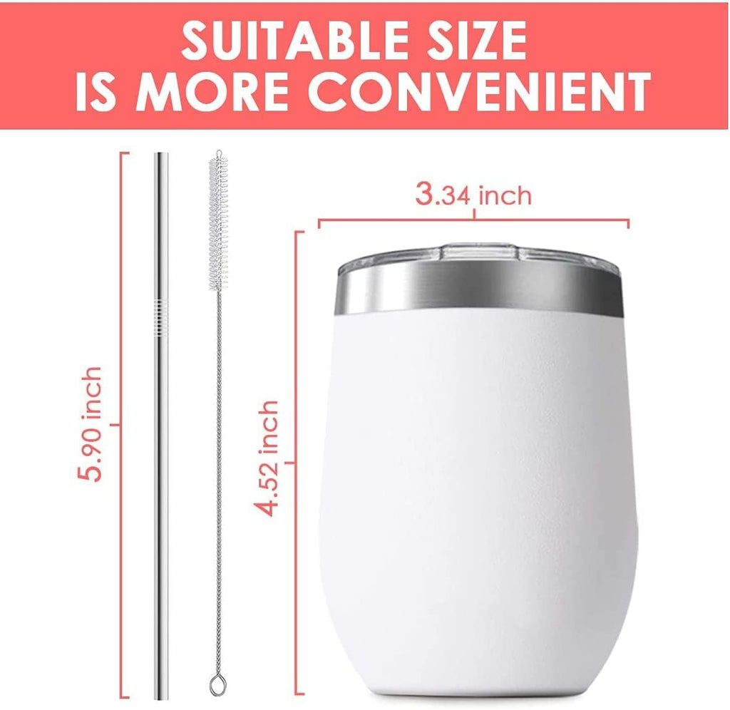 Deitybless 12oz Wine Tumbler with Lid With straw Stainless Steel Wine Tumbler Cups Double Wall Vacuum Insulated Travel Mugs Stemless Cup 16 Pack