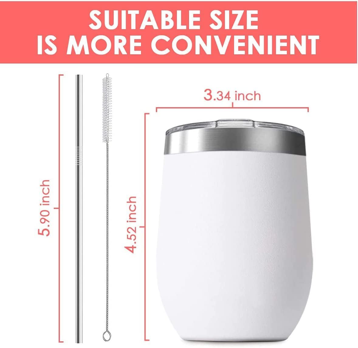 Deitybless 12oz Wine Tumbler with Lid With straw Stainless Steel Wine Tumbler Cups Double Wall Vacuum Insulated Travel Mugs Stemless Cup 16 Pack