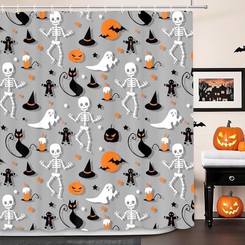 Halloween Skeleton Shower Curtain, 72x72 in, Durable Polyester