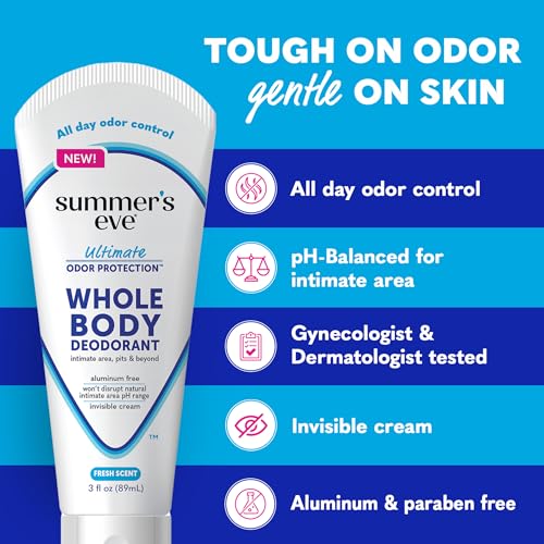 Summer's Eve Whole Body Deodorant Cream for Women Fresh Scent 3 Fl Oz
