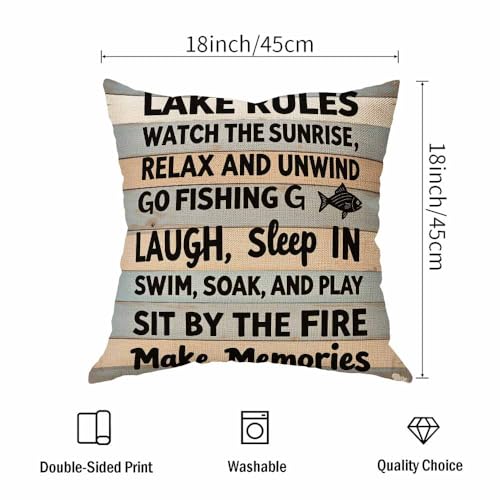 SSOIU Retro Wood Grain Throw Pillow Cover 18x18 Inches - Lake Rules Design