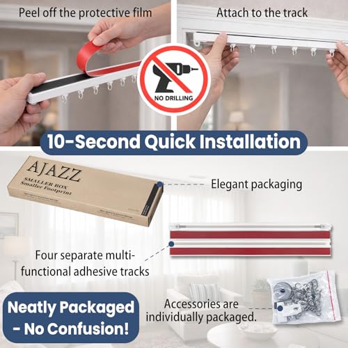 Self-Adhesive Ceiling Curtain Track 4.72FT - Easy Install, White