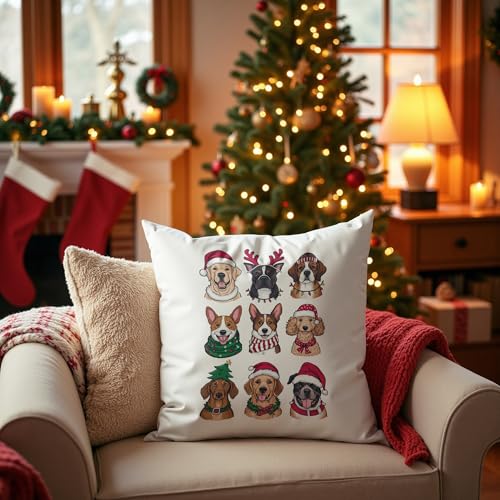 Dog Christmas Pillow Covers 18x18 Flannel Festive Holiday Couch Decor