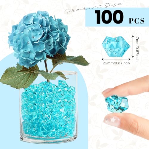 100 Pcs Lake Blue Plastic Ice Cubes for Vases & Centerpieces