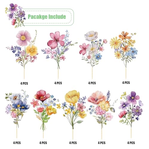 Wildflower Cupcake Toppers - 36PCS Floral Cake Decorations