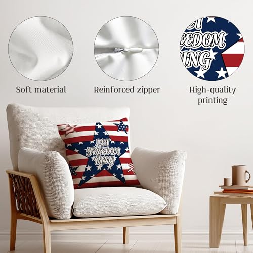 Mitpok 4th of July Patriotic Pillow Covers Set of 4 18x18 Inches Outdoor Home Decor
