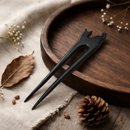 Wooden Hair Fork 3-Prong Updo Bun Holder - Handmade Ebony Sandalwood