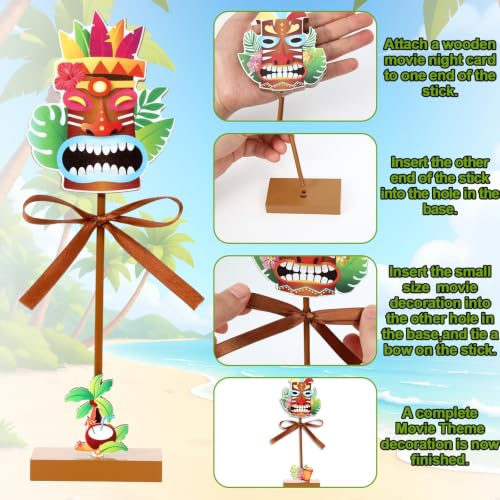 Hawaiian Tiki Wooden Table Decor Set - 4 Tiered Centerpieces