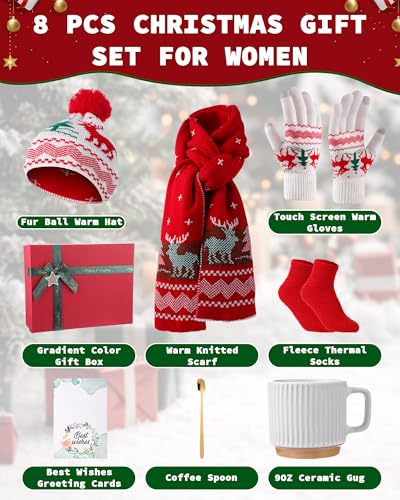 Christmas Gift Box for Women with Mug, Spoons, Hat, Gloves, Scarf & Socks