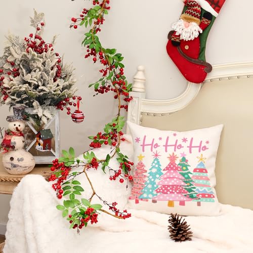 Watercolor Christmas Tree Pillow Cover 18x18 Inch Farmhouse Holiday Decor