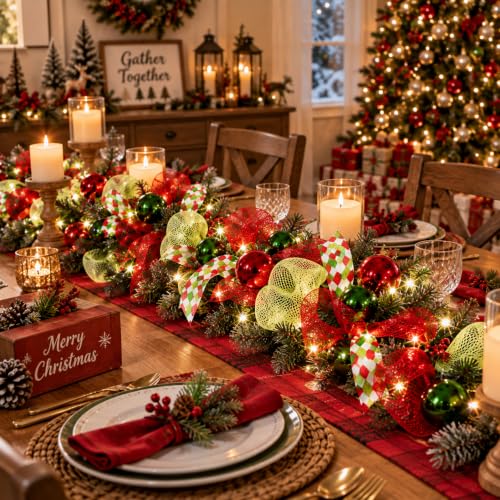Christmas Artificial Garland with LED Lights - 6 Ft Red & Green Wreath Decor - Variation of THIS listing