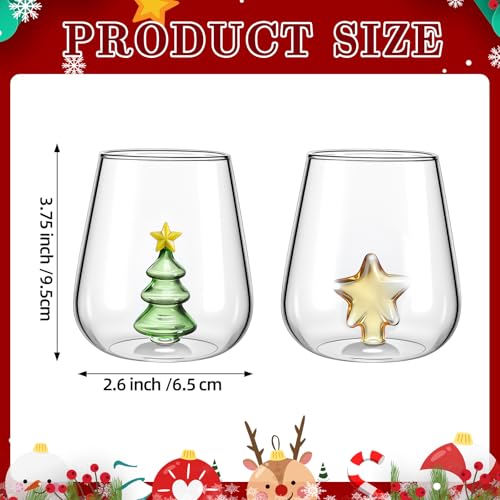 Christmas Tree and Star Stemless Wine Glass Set - 2 Pack Holiday Drinkware