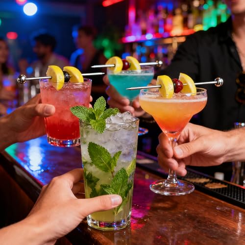 Stainless Steel Cocktail Picks - 10 Pcs Reusable Skewers for Drinks