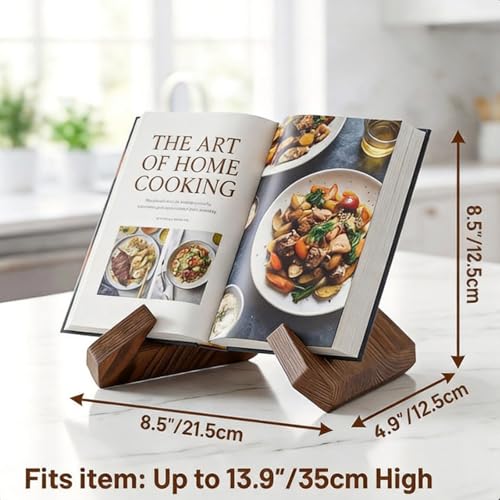 Rustic Wooden Cookbook Stand - Adjustable Recipe Holder for Kitchen