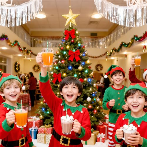 Reusable Green and White Striped Christmas & Holiday Party Drinking Straws Set - 50 Pieces