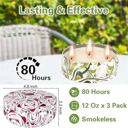 Golabarell 3-Wick Citronella Candles for Outdoor Patio - 3 Pack Soy Wax