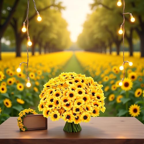 100 Pcs Yellow Artificial Sunflower Heads for Crafts & Decor