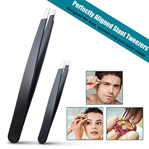 LePinko 2-Piece Stainless Steel Slant Tweezers Set for Precision Hair Plucking
