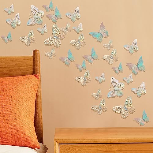 3D Metallic Butterfly Wall Decor - 24 Pcs Butterfly Party Decorations