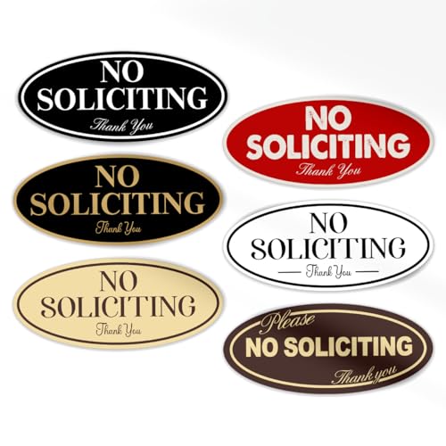 No Soliciting Sign Stickers - 6 Pack Vinyl Decals for Doors & Windows